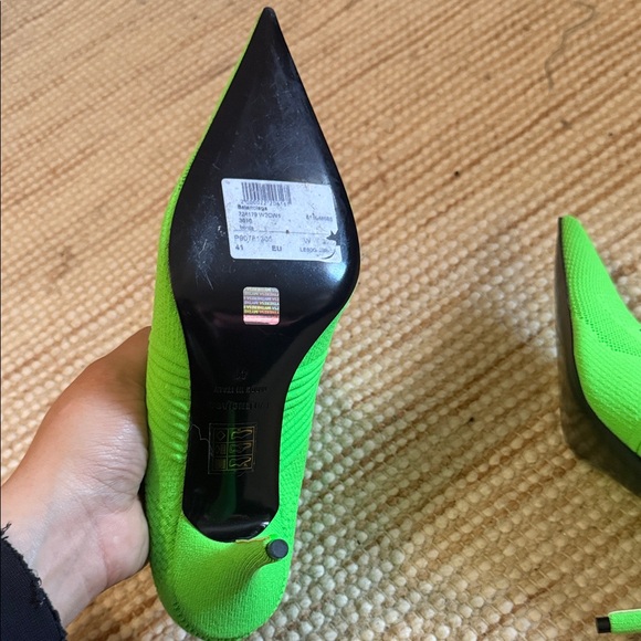 Balenciaga Neon Green Knit Pointed-Toe Sock Heeled Boots - Picture 6 of 6